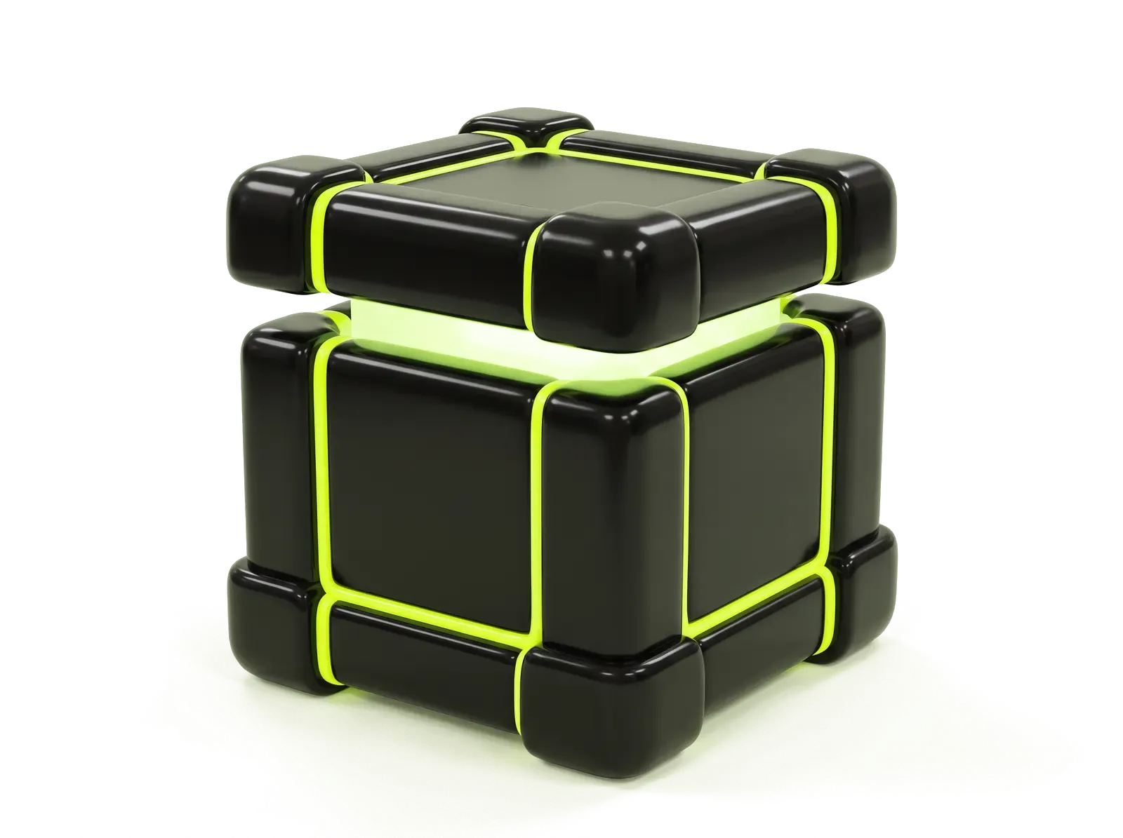 A black PREMATCH lootbox with lime seams, its lid slightly open