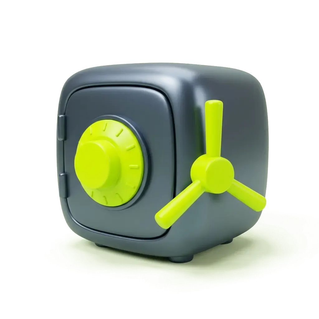 A cartoon steel safe with a lime dial, the crack the safe arcade at PREMATCH