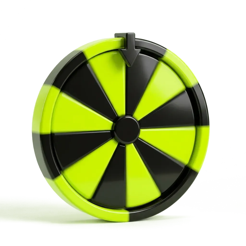 A lime and black prize wheel, the free daily spin at PREMATCH